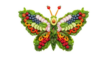Butterfly from fruits and vegetables. Healthy eating concept.