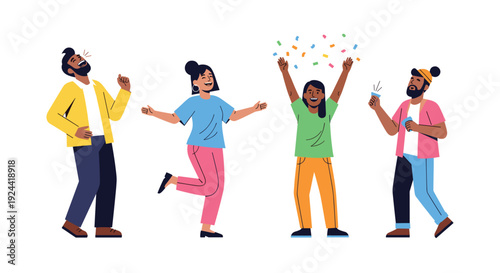 Diverse group of friends celebrating with confetti and laughter