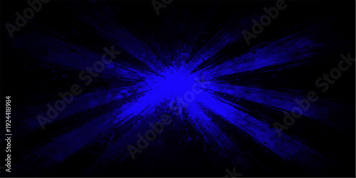 Glowing blue abstract background with bright energy rays and a fractal star flash exploding through a dark purple galaxy space pattern