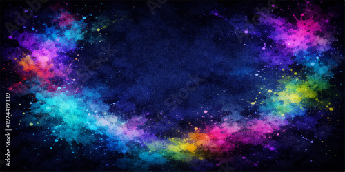 An abstract colorful background of a deep blue nebula and bright stars creates a fantasy universe illustration featuring a glowing supernova in the dark outer cosmos