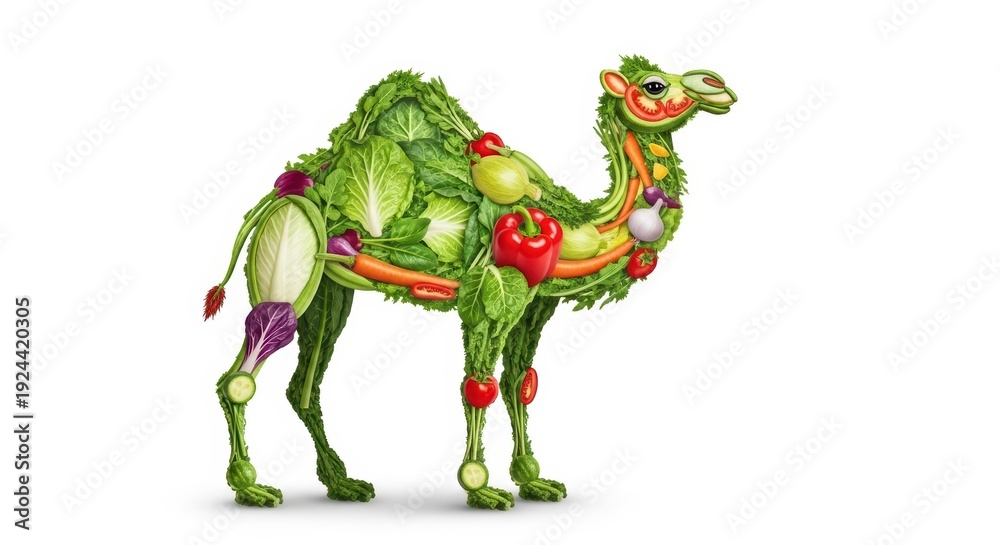 Fototapeta premium Camel made of vegetables, healthy eating concept