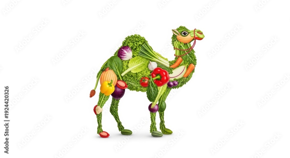 Fototapeta premium Camel made of vegetables, healthy food concept