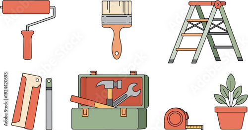 Collection of home renovation tools and equipment for DIY projects and home improvement