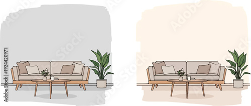 Elevate your space with this modern living room design featuring a stylish sofa and lush plants, perfect for interior design inspiration or home decor ideas