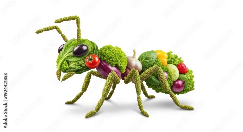 Fototapeta premium Creative ant made of vegetables and fruits