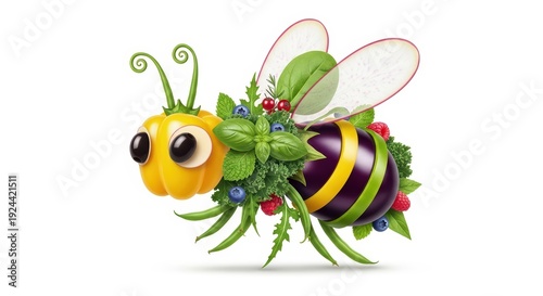 Creative bee made of fresh vegetables and fruits