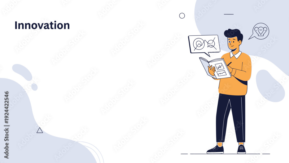 Obraz premium Man Reading Book With Ideas and Innovation Concept