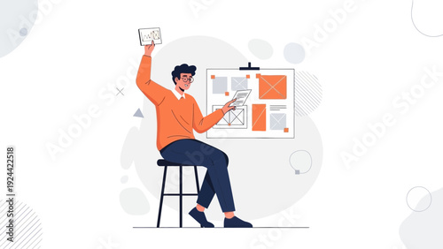 Man Presenting Ideas on Whiteboard, UI/UX Design Concept