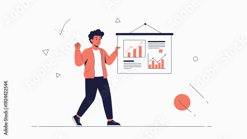 Man presenting successful business growth chart on whiteboard