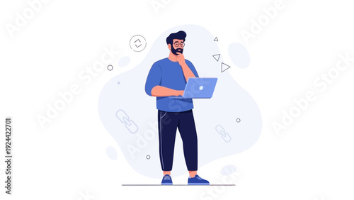 Man Thinking with Laptop, Decision Making, Strategy, Business Planning