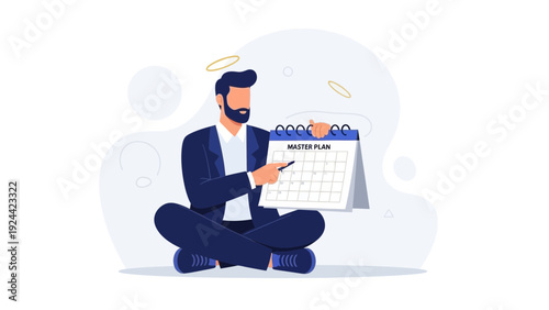 Businessman with Master Plan Calendar, Strategy and Goal Setting Concept