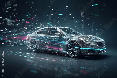 car concept and the background transitions from a deep, cool-toned gradient (dark blue to light gray)