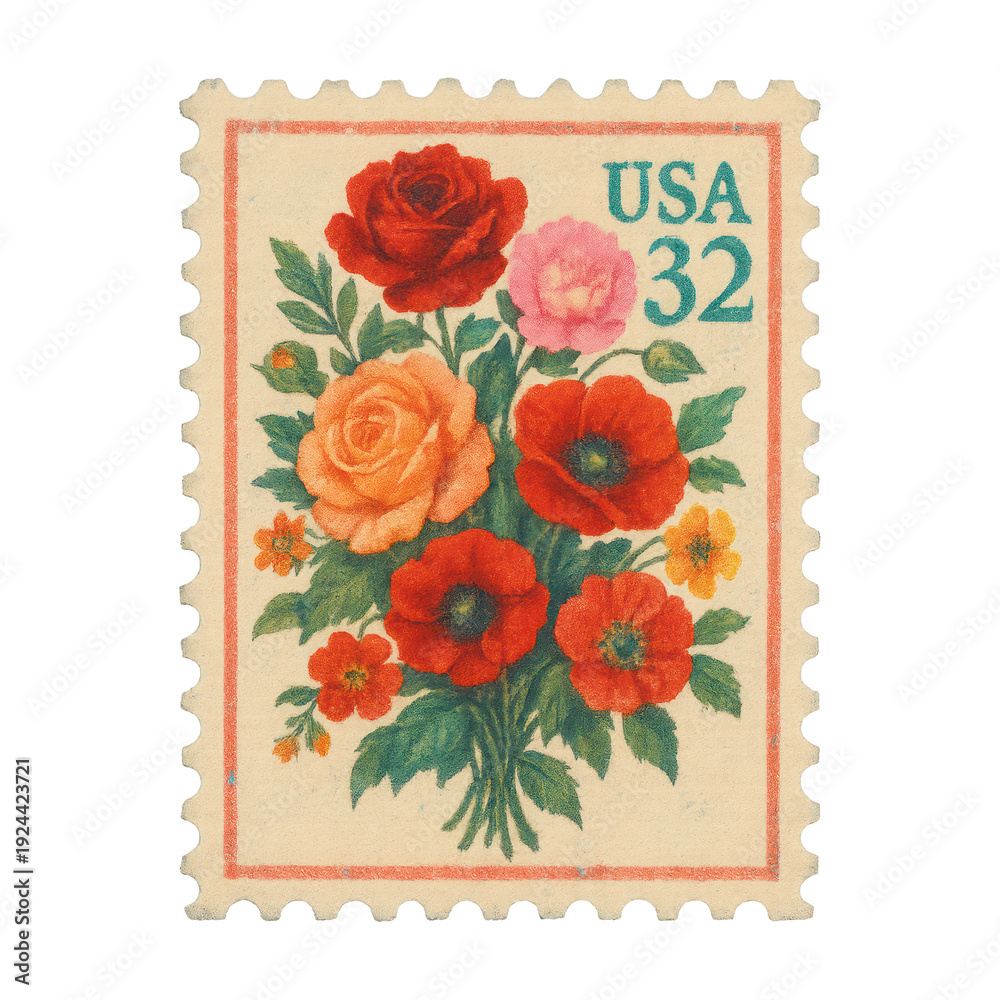 Naklejka premium PNG Vintage floral postage stamp illustration.