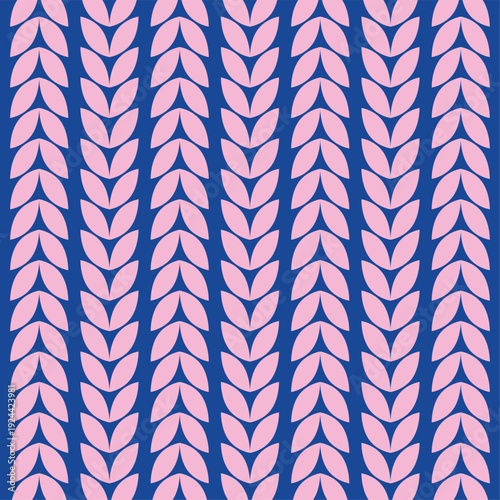 Seamless Pink Leaf Pattern on Navy Blue Backdrop, Minimalist Geometric Floral Vector Illustrations, Modern Botanical Texture for Fabric, Wallpaper & Home Decor, Vertical Nature Scandinavian Style