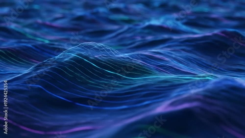 A captivating abstract view of undulating waves, displaying vibrant shades of blue, and hints of purplish color, creating an immersive scene