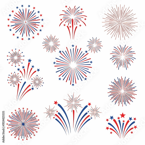 Fireworks Explosions in Red White Blue Colors.