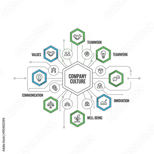 Business strategy and decision making process illustration with people and icons.