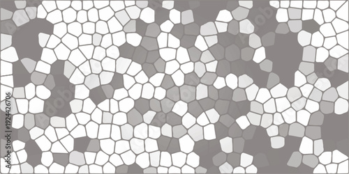 Abstract white mosaic pattern background with geometric cell shapes, light grey textured voronoi tessellation design