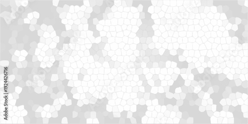 Abstract white mosaic pattern background with geometric cell shapes, light grey textured voronoi tessellation design