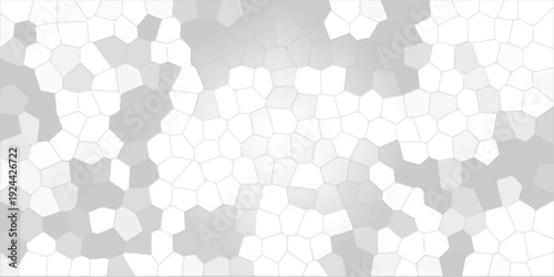 Abstract white mosaic pattern background with geometric cell shapes, light grey textured voronoi tessellation design