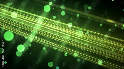 green light trails and particles on dark background
