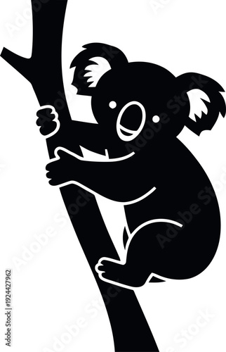 Koala Silhouette Climbing Tree Vector Isolated on White Background