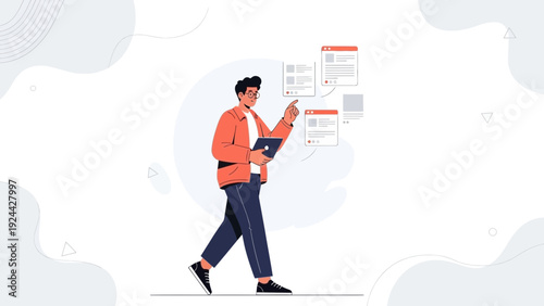 Man Analyzing Social Media Feed, Digital Marketing and Content Creation Concept