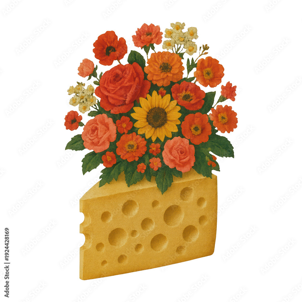 Obraz premium PNG Cheese bouquet with vibrant flowers