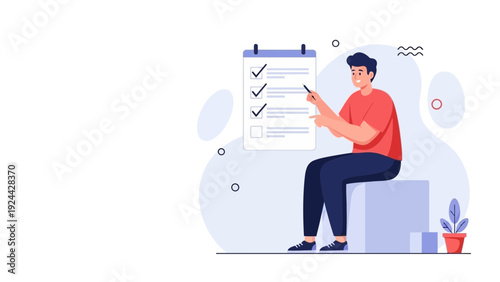 Man Checking Off To-Do List Task on Clipboard - Planning, Productivity