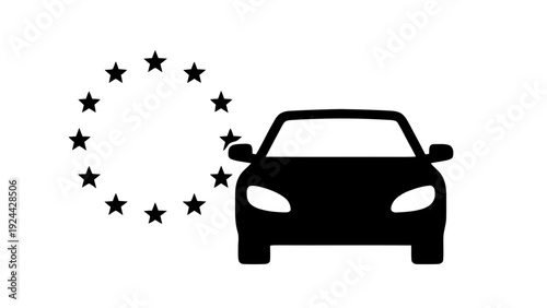 Vector illustration of car icon with european union stars symbol outline front view silhouette on a transparent background