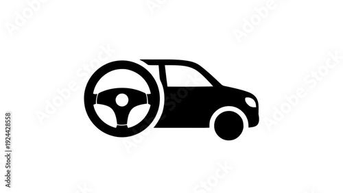 Vector illustration of car steering wheel icon symbol for driving school or automotive service on a transparent background