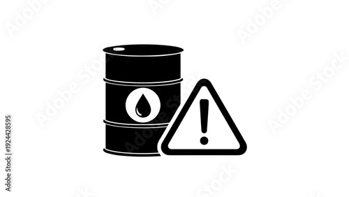 Vector illustration of oil barrel warning sign icon black silhouette vector on a transparent background
