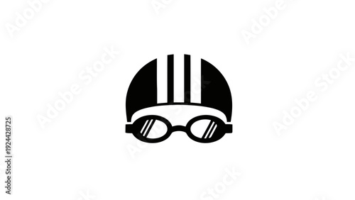 Vector illustration of minimalist black and white icon of a swimming cap and goggles for water sports on a transparent background