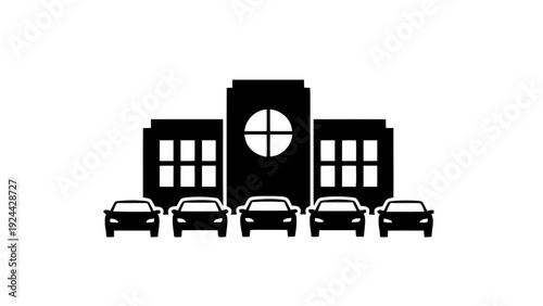 Vector illustration of parking lot in front of modern office building icon silhouette on a transparent background