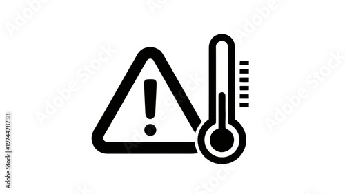 Vector illustration of warning sign with thermometer icon, high temperature alert symbol on a transparent background