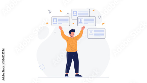 Man holding social media profiles and online reputation concept illustration