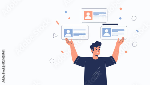 Man Holding User Profiles, Recruitment, Team Building, Human Resources