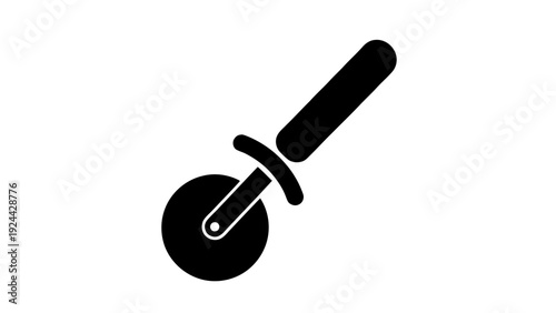 Vector illustration of black silhouette icon of a pizza cutter wheel tool for slicing pizza on a transparent background