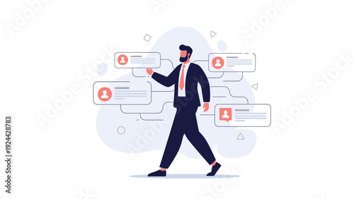 Man in Suit Walking with Profile Cards, Career Choices, Recruitment Concept