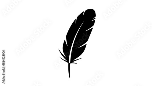 Vector illustration of black feather icon on simple silhouette design element on a transparent background