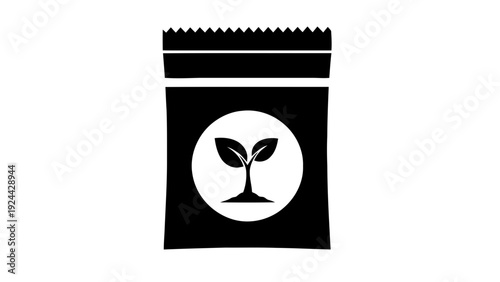 Vector illustration of black bag with a white circle and a plant sprout logo on it on a transparent background