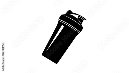 Vector illustration of black silhouette of a protein shaker bottle, on a transparent background