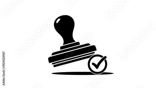 Vector illustration of black and white stamp icon with check mark symbol on a transparent background