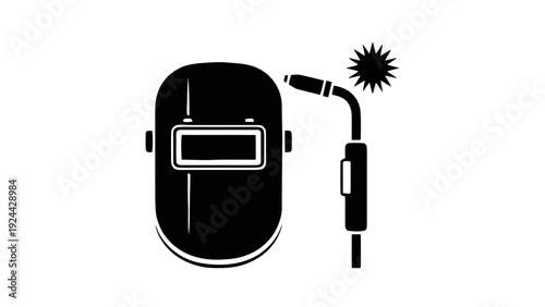 Vector illustration of welding mask and torch icon vector graphic on a transparent background