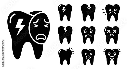 Set of Black And White Dental Pain Icons