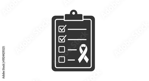 Clipboard with Checklist and Awareness Ribbon Icon