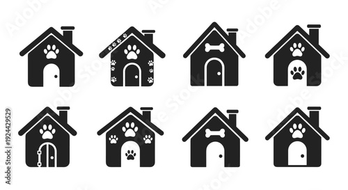 Set of Black Dog House Icons