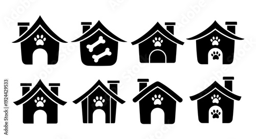 Dog House Icons Pet Shelter Collection