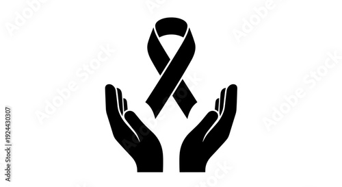 Hands Holding Black Mourning Ribbon