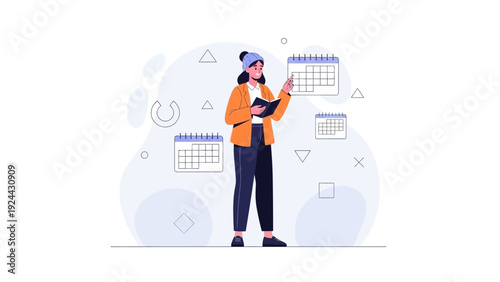 Woman Planning Schedule with Calendars and Notebook - Time Management Concept